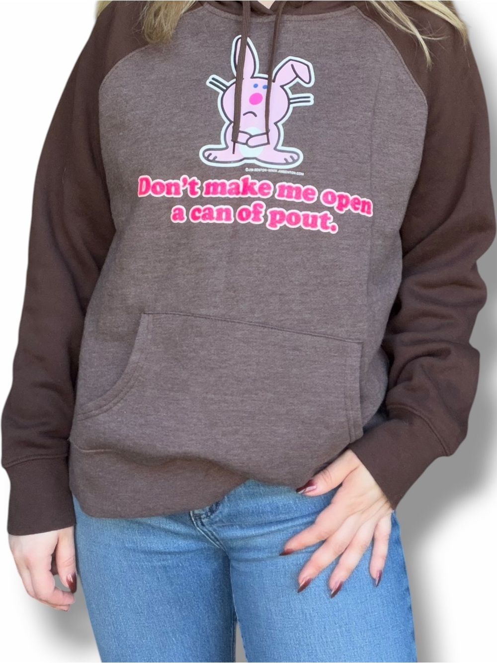 Happy Bunny by Jim Benton Fleece Hoodie Sweater Size XL